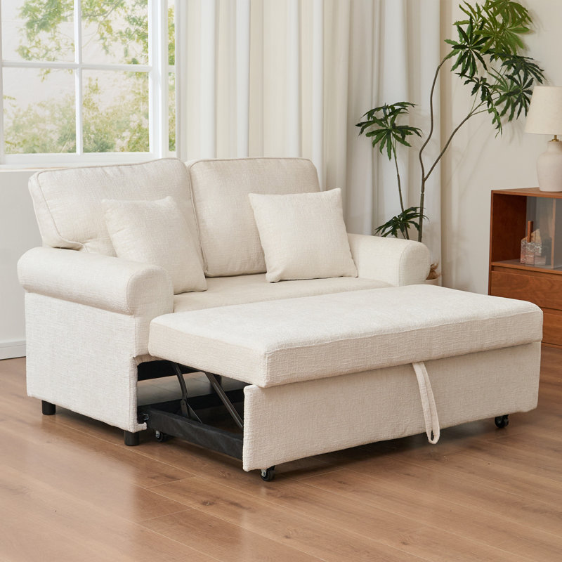 Canapé-lit en chenille avec coussin amovible, Beige
