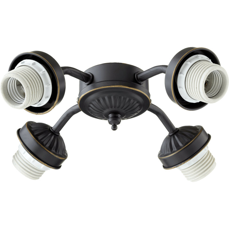 Ventilateur de plafond 4 lumières, Fluorescent, Nickel satiné