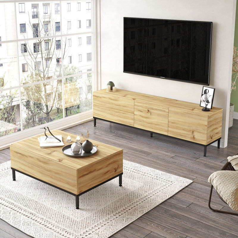 Living Room Furniture Set, Naturel/noir