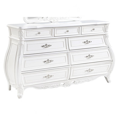 Opulence Modern Style 9- Drawer Dresser Made With Wood In Pearl White