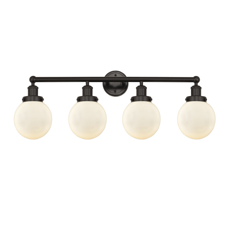 Éclairage pour meuble-lavabo à intensité variable à 4 lumières Alfonsa, Bronze huilé, Blanc mat