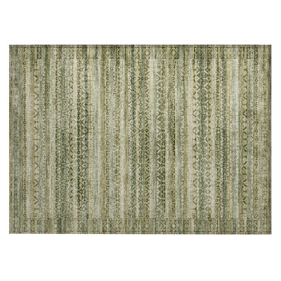 Machine Washable Indoor/Outdoor Xhevrie Green Rug