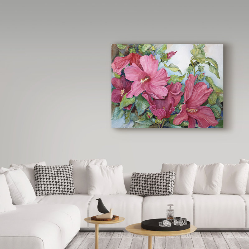 Tropical Heat Pink Hibiscus Floral Watercolor Canvas Art