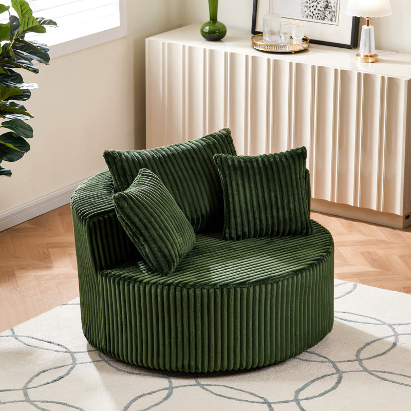Fauteuil d'appoint pivotant rond surdimensionné avec revêtement moelleux et coussins décoratifs assortis, Black Fabric