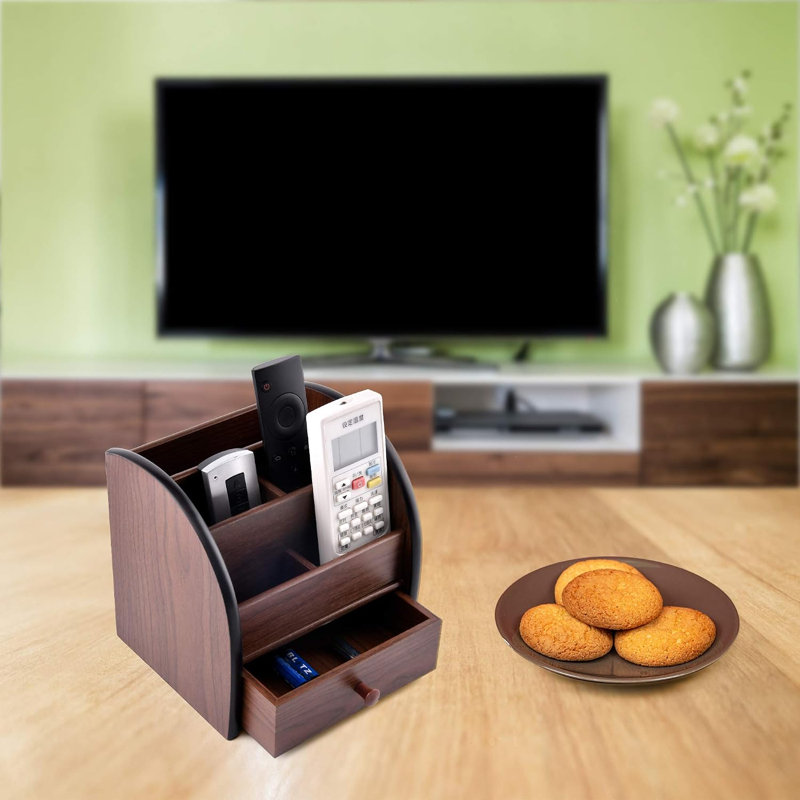 Organisateur de bureau en bois avec tiroir, rangement multifonctionnel pour fournitures de bureau - support de chariot à télécommande