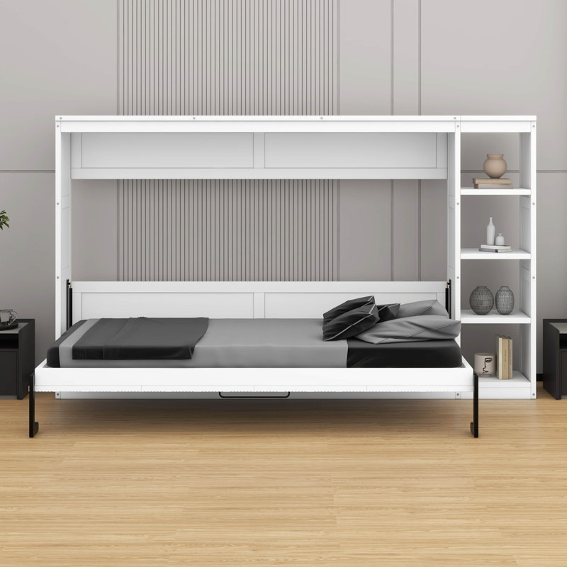 Armoire lit escamotable Murphy, lit escamotable avec bibliothèque de rangement, cadre de lit plateforme pliable, Lit double