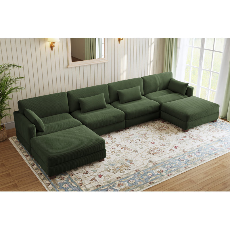 Canapé modulaire en velours côtelé Maelina , H 30,7 po x l 161,4 po x P 68,1 po, Velours côtelé vert