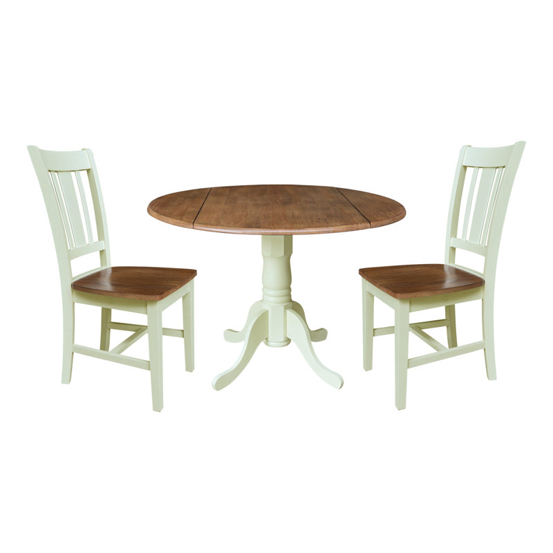 Drabeck 3 - Piece Drop Leaf Solid Wood Dining Set, Hickory/Shell