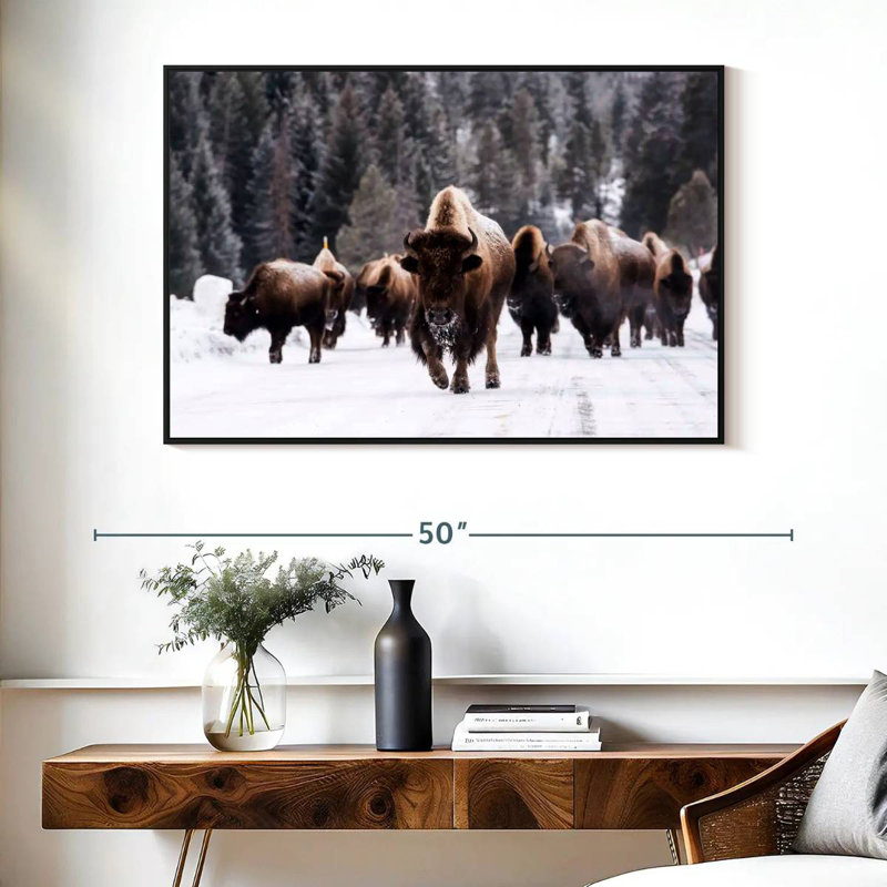 Winter Bisons, Floating Frame Black, 40" X 27"