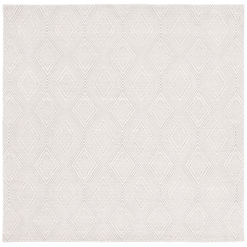Tapis géométrique en laine et en coton tissé à la main avec latex Marbella, Carré 6 pi