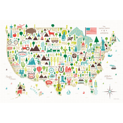 Illustrated USA 1 Piece Wrapped Canvas Painting