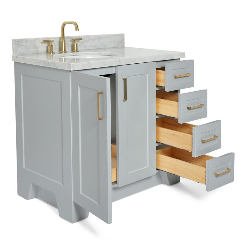 ARIEL TAYLOR 37 IN LEFT OFFSET RECTANGLE SINK VANITY, Gray, Oval, Left 