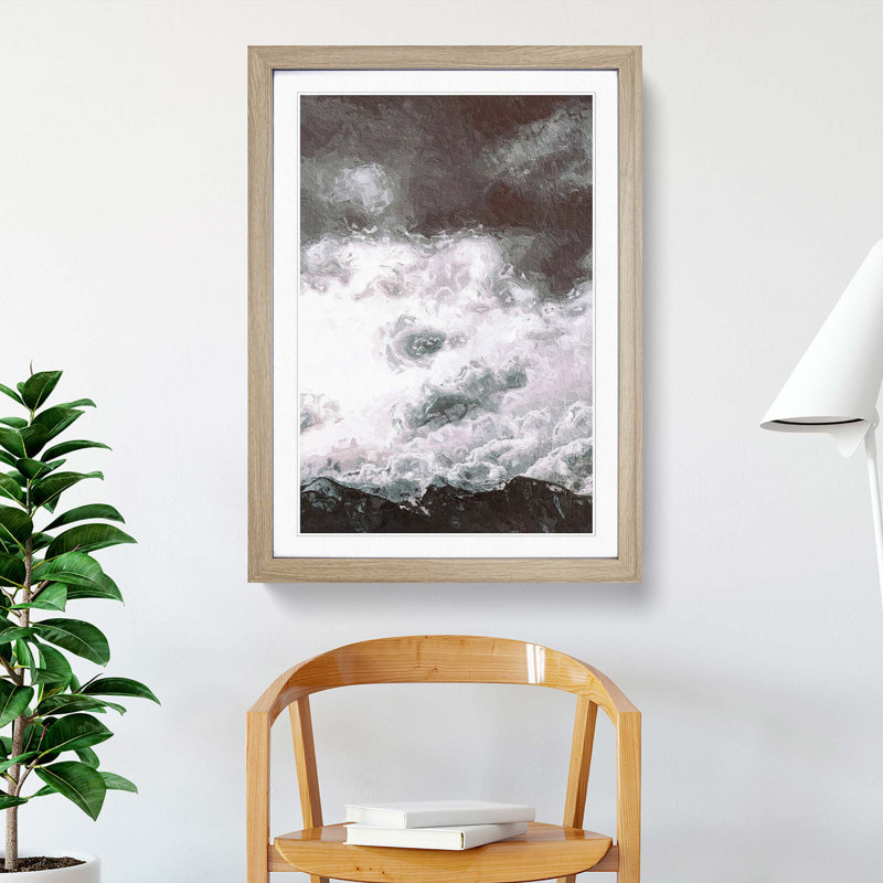 Cloudy Mountain - Picture Frame Painting, 36cm H x 27cm W x 2cm D, Oak Framed