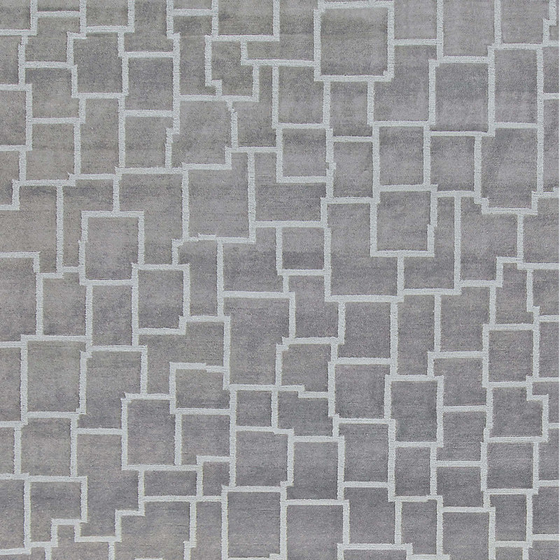 Hand Knotted Geometric Area Rug in Gray/White, Rectangle 8' x 10'