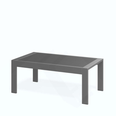 All-Weather Metal Outdoor Coffee Table With Wood-Look Top And Frame