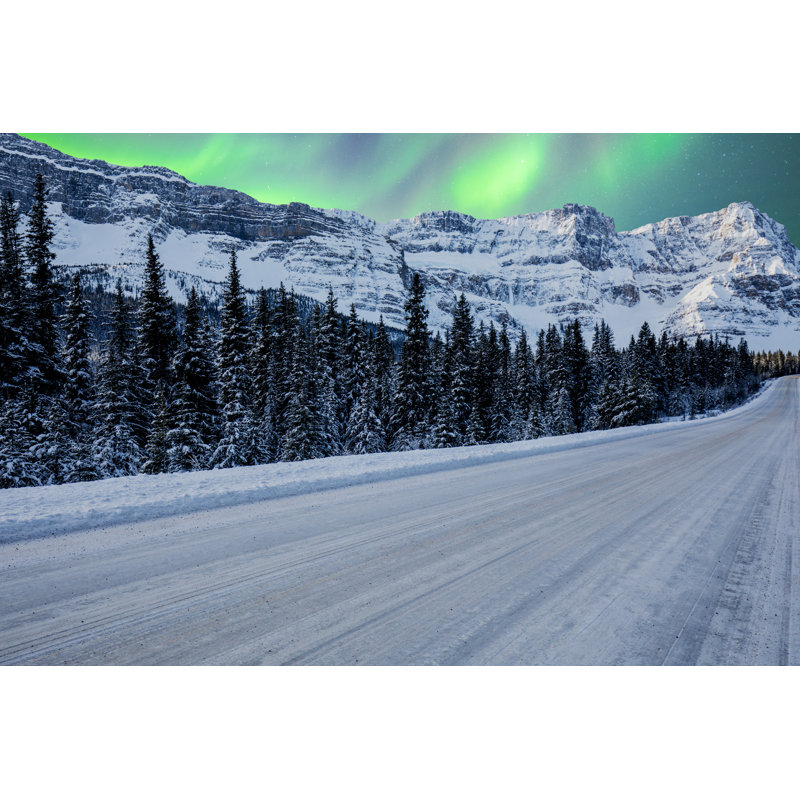 Aurora And Snow Road - Wrapped Canvas Print, 30cm H x 46cm W