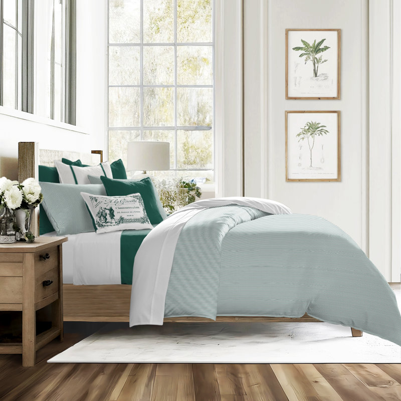 Jaxon Stripe Cotton Reversible Coverlet Set, Cal.King Coverlet/Bedspread + 2 King Shams, Evergreen