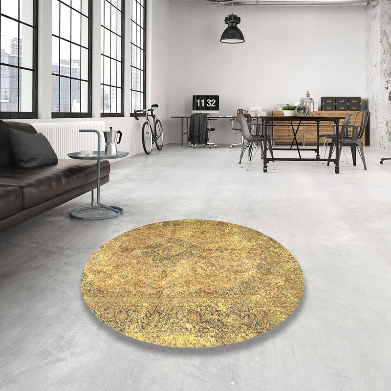 Tapis traditionnel beige / brun, Rond 3 pi