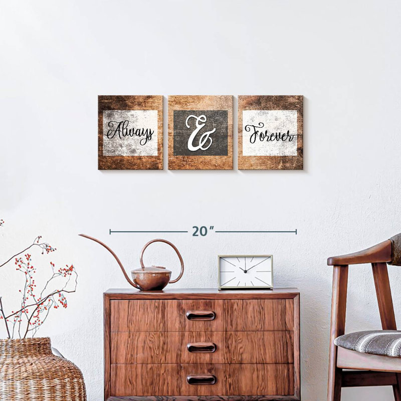 "Toujours et pour toujours", citation sur toile, 3 pièces, H 26 po x l 8 po x P 1 po