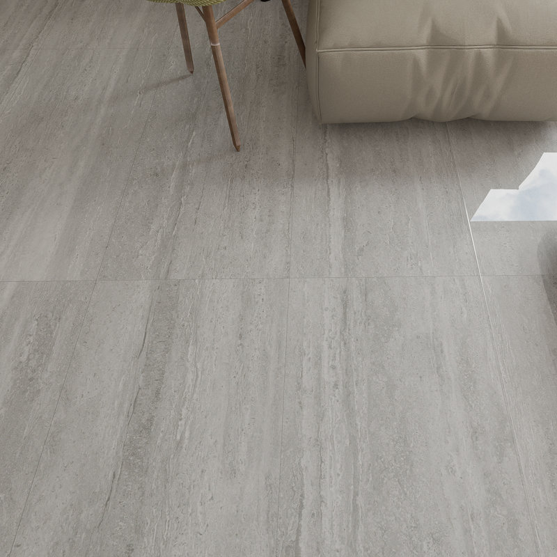 Nova 24" x 48" Travertine Vein Cut Polished Porcelain Tile, Grigio Gray