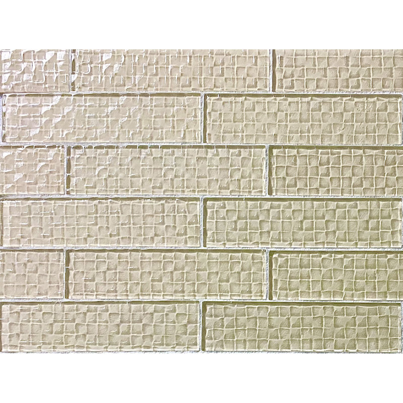 Metro Cubes 2 in. x 8 in. Textured Glass Straight Edge Subway Decorative Kitchen & Bathroom Wall Tile, Cream