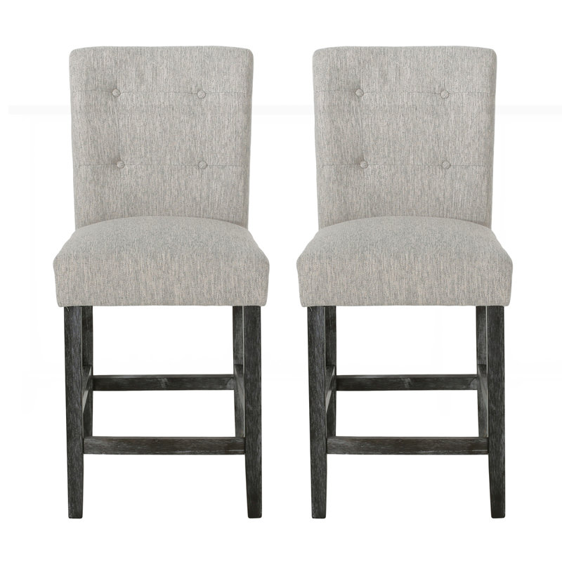 Contemporary Fabric Button Tufted Counter Stools, Black, Light Gray