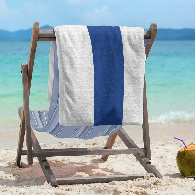 Lightweight Beach Towel, Microfiber, White/Royal Blue/White