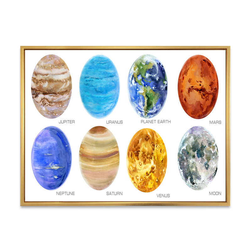 " Solar System Planets Artwork ", 30" H x 40" W x 1.5" D, Gold Floater Framed
