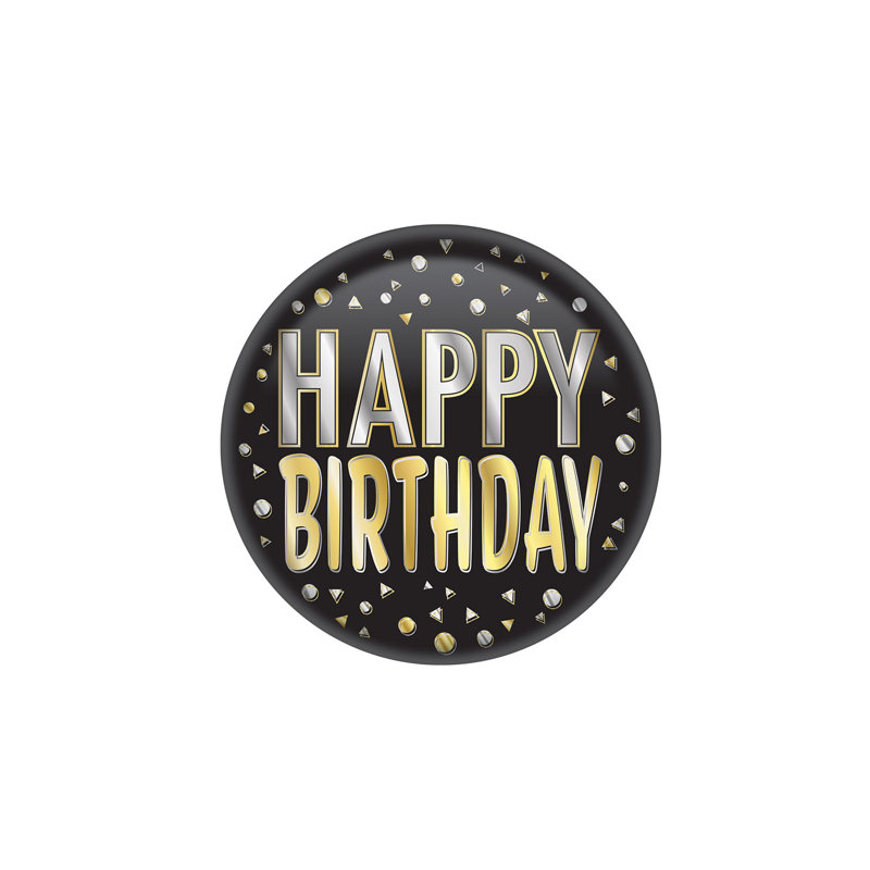 Bouton «Happy Birthday», Noir / doré / argenté