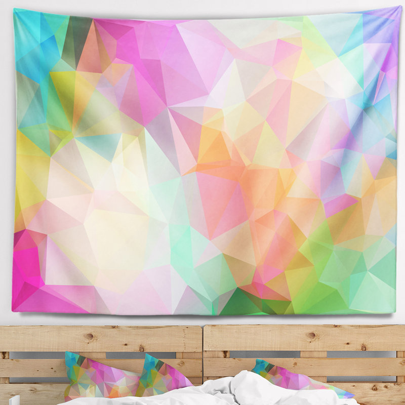Tapisserie de motif mosaïque polygonal multicolore abstract, H 78 po x l 92 po