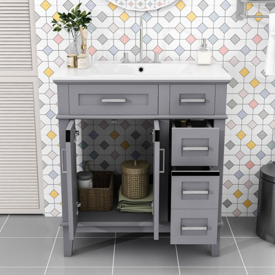 Meuble-lavabo élégant avec rangement - conception élégante, portes à fermeture en douceur