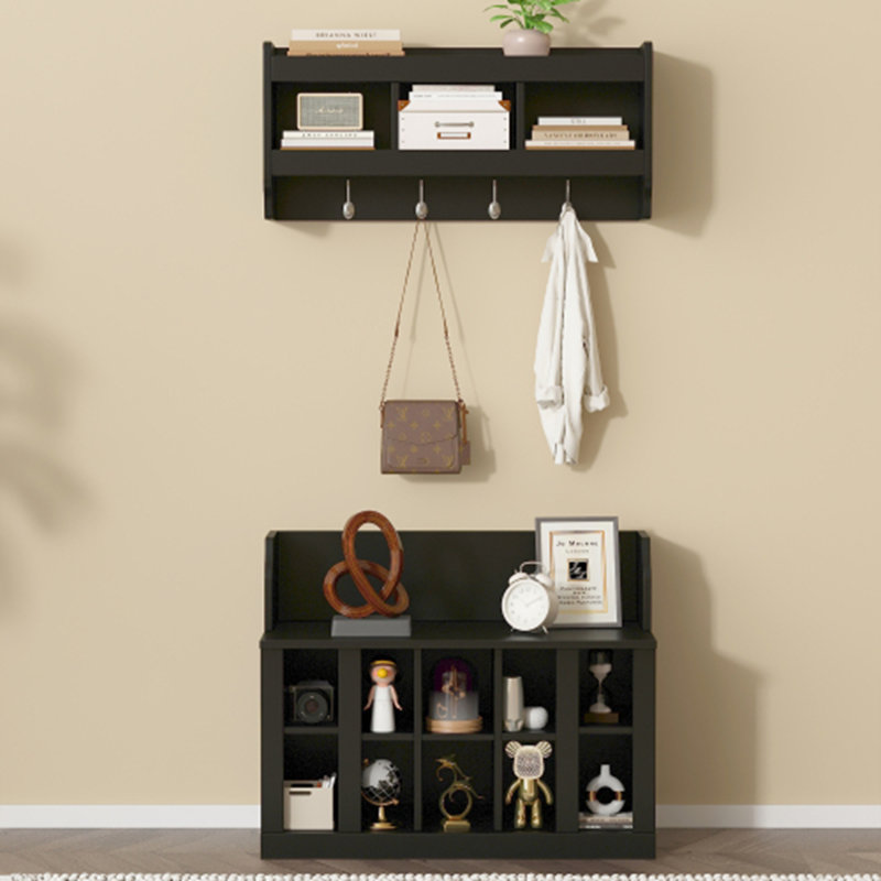 Shoe Storage Bench with Shelves and 4 Hooks, Elegant Hall Tree with Wall Mounted Coat Rack, Entryway Organizer For Hallway, Foyer, Mudroom
