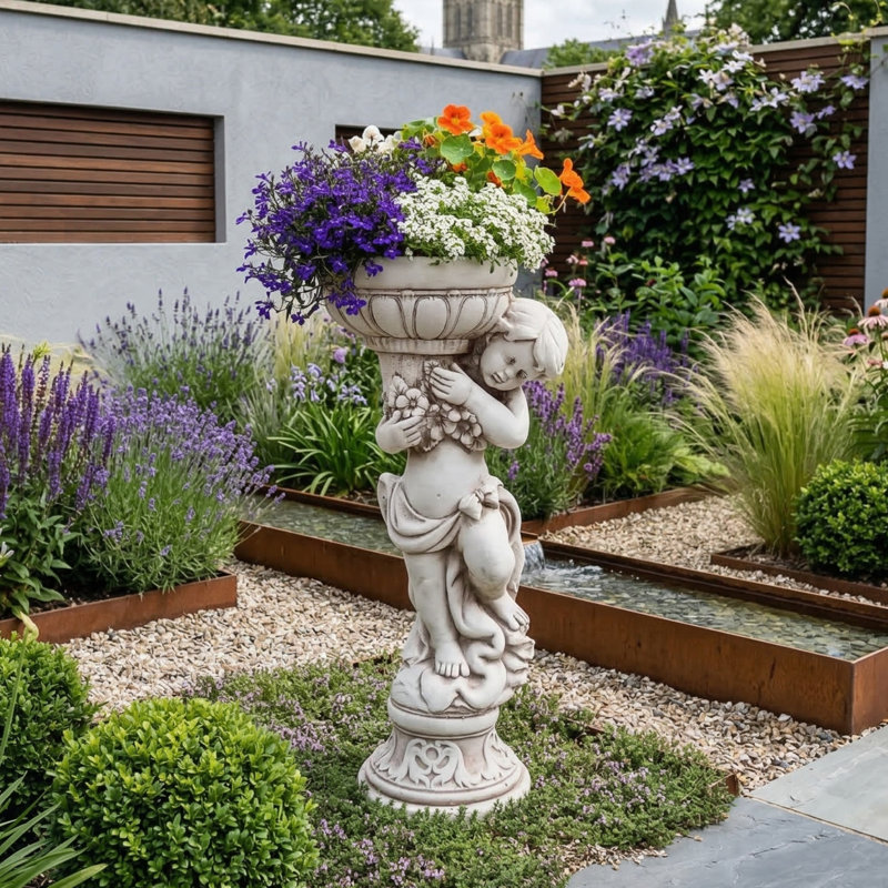 JAMES Boy Planter 72cm Antique Stone Effect