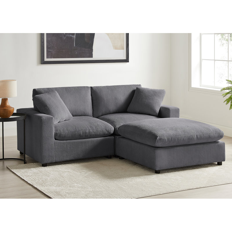 Vinessa Modular 3-Piece Sofa, Gray Corduroy