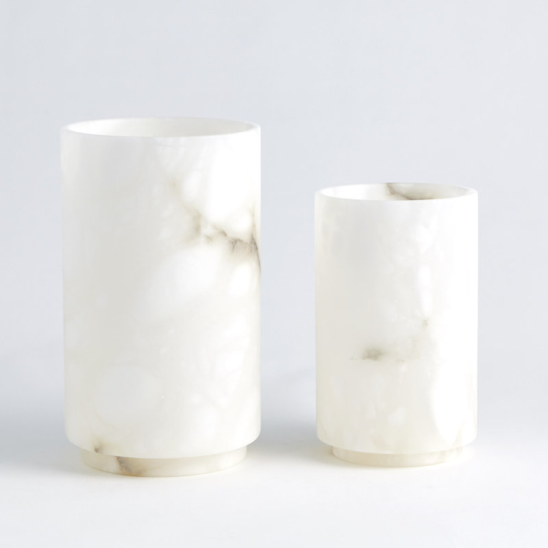 Alabaster Cylinder Vase-White, 9.25" H x 5.5" W x 5.5" D