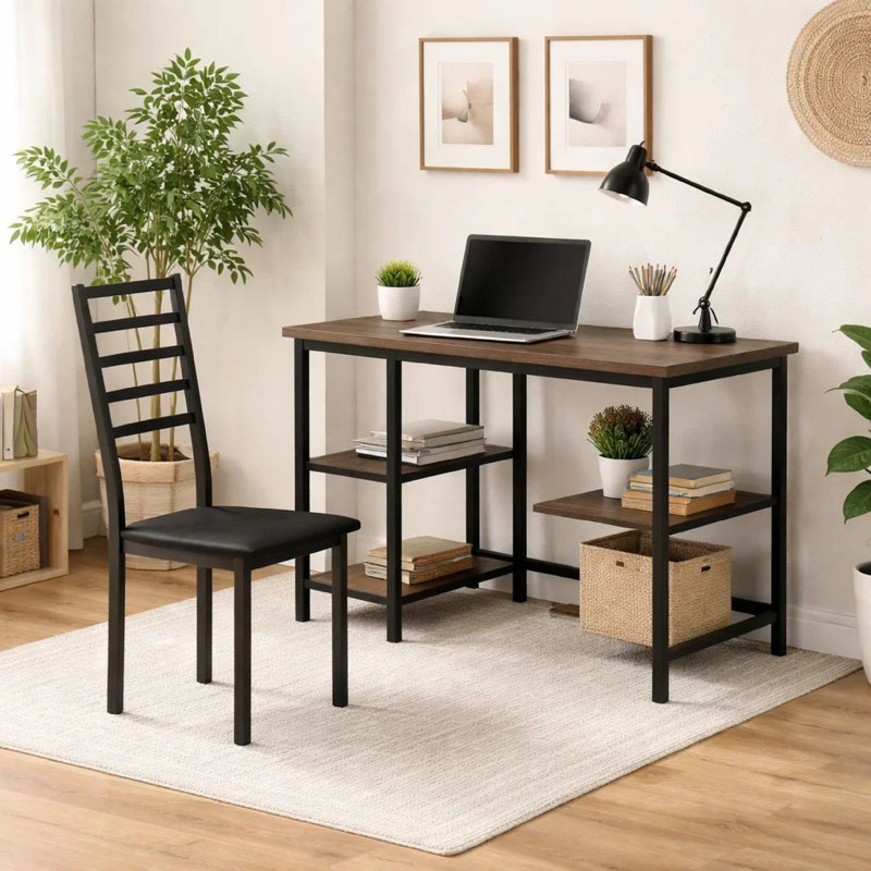 Ghiorghi Solid Wood Top Metal Base Writing Desk