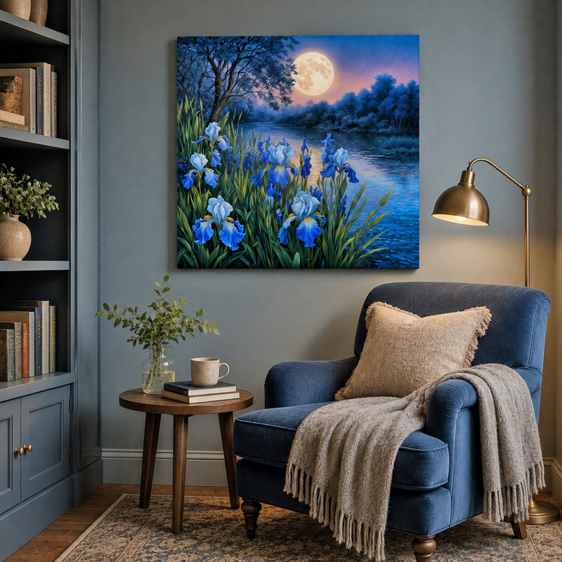 Iris in Moonlight - Nocturnal Floral Elegance, 30" H x 30" W