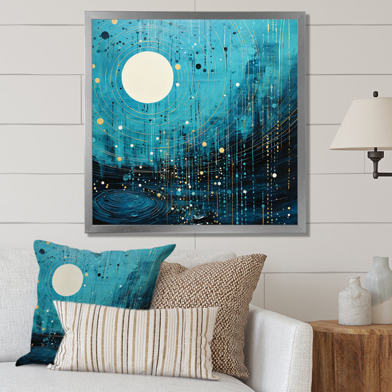 Bleu minimalisme horizon II - impression, Cadre simple argenté, H 16 po x l 16 po x P 1 po