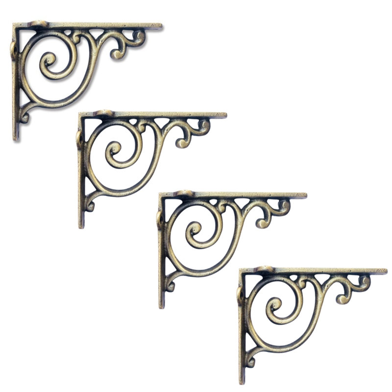 Jesup Scroll Wall Shelf Bracket, Antique Brass