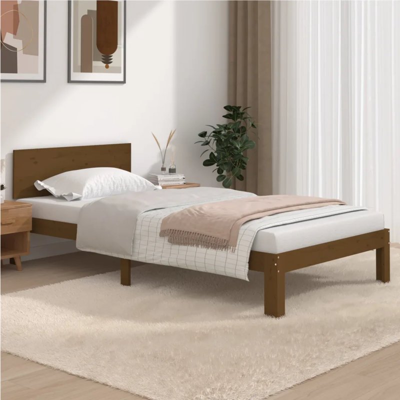 Bed Frame Solid Wood, Black, European Single (90 x 200cm)