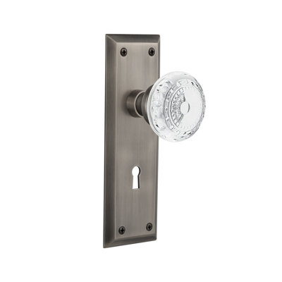 Crystal Meadows Interior Mortise Door Knob with New York Long Plate