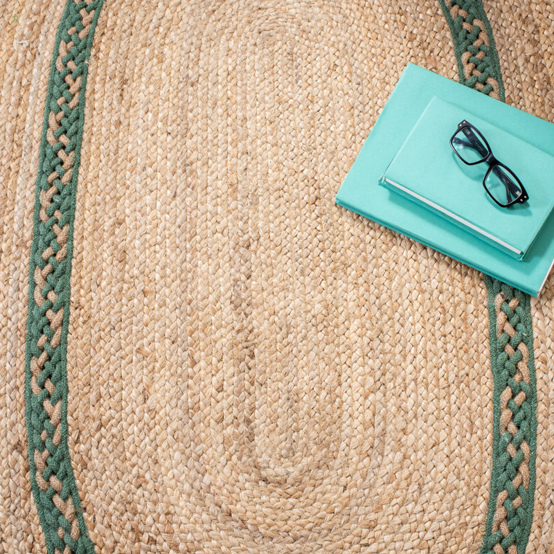 Tapis en fibre de coton / vert Towcester 260, Ovale 4 pi x 6 pi