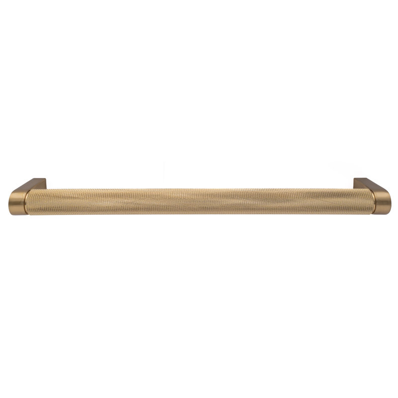 Kent Knurled 12" Center to Center Satin Brass Bar Drawer Pull, 12", Satin Brass