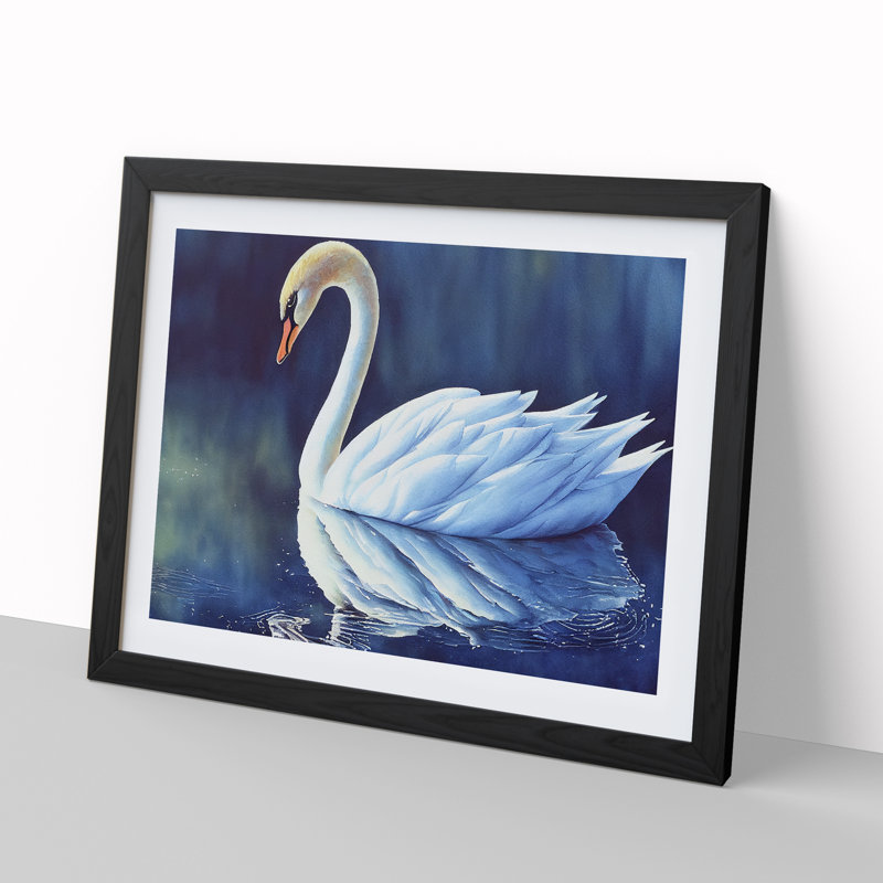 Swan Watercolour Vol.2 - Single Picture Frame Painting, Black, 46cm H x 64cm W x 2cm D