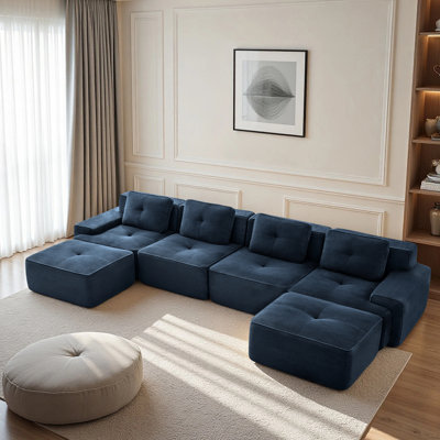 152.8” Boneless Couches For Living Room, Modular Sectional Sofa With U-Shape Chaise, 4 Seater Comfy Upholstered Deep Seat Corduroy Fabric Cloud Couch No Assembly, Anti-Slip Design​