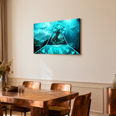 «Underwater Tree of Life Fantasy Landscape», reproduction d'art sur toile tendue sur toile, ensemble de 1