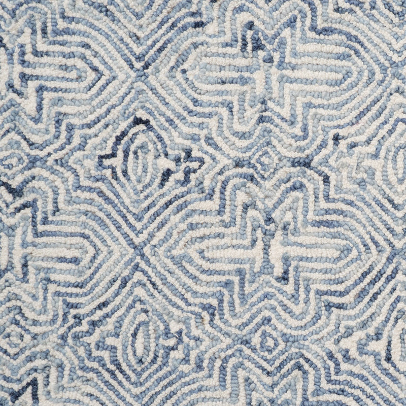 Barranco Hand Tufted Wool Blue/White Area Rug, Rectangle 8'6" x 12'6"