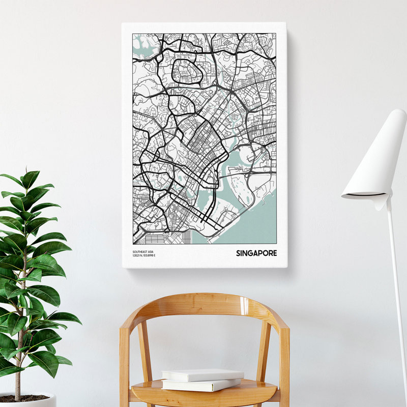 Map Singapore Asia - Wrapped Canvas, 50cm H x 35cm W x 3cm D