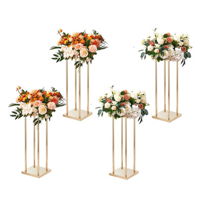Support pour fleur de mariage en métal doré 4 pièces - centre de table géométrique avec stratifié en métal