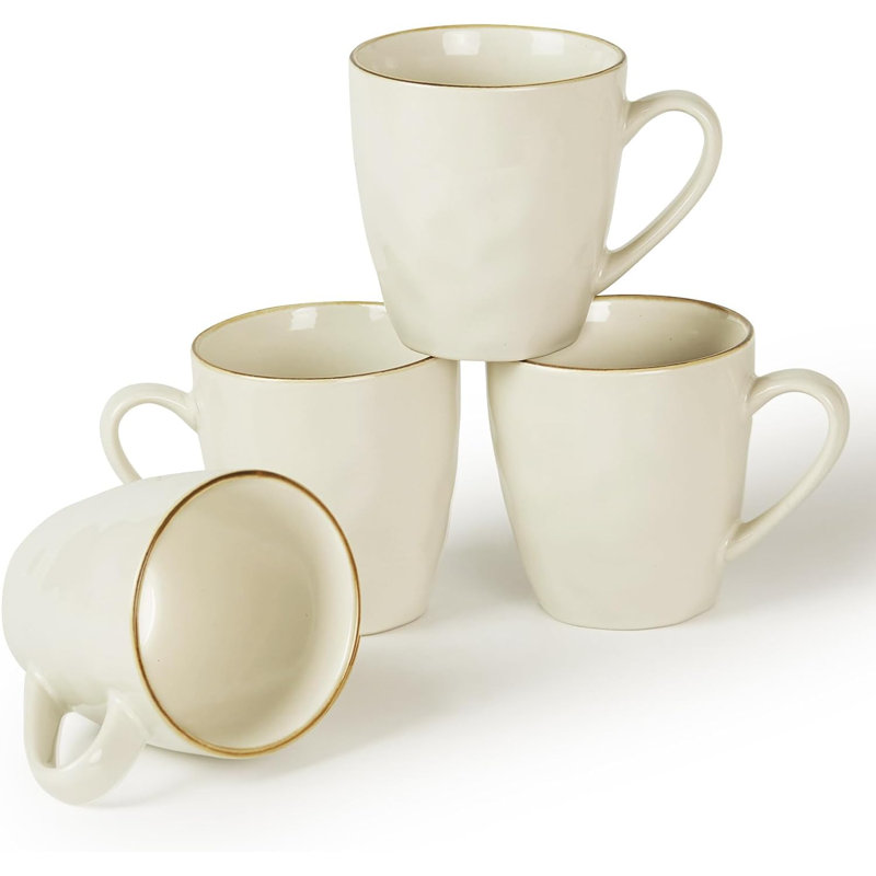 Ensemble de 4 tasses à café rondes en grès Leny (ensemble de 4), Blanc vanille